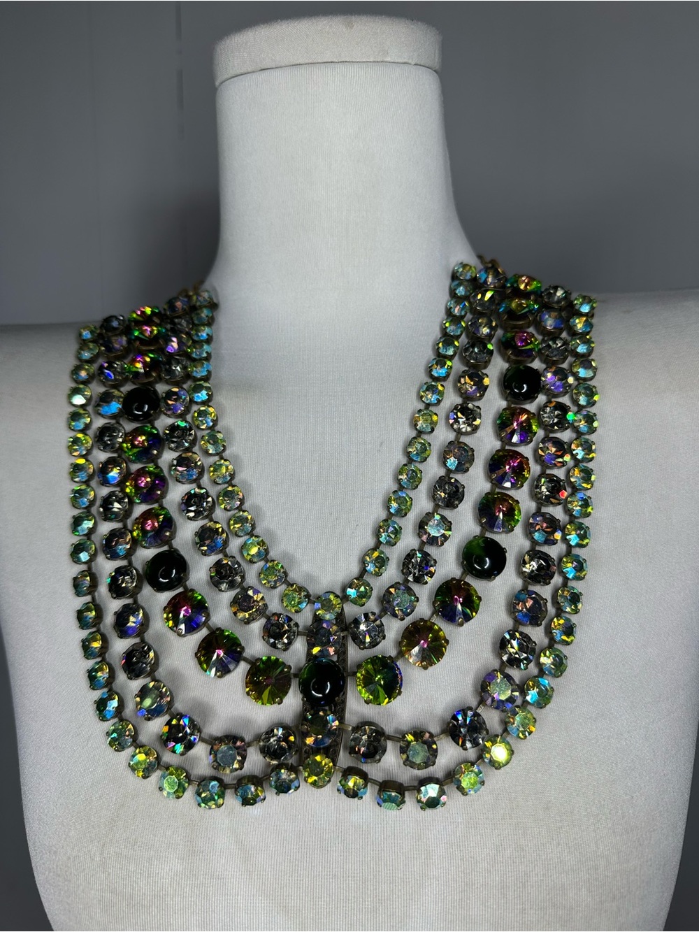 Vintage Jean-Louis Blin Paris Volcano Purple Blue Green Crystal Bib Necklace